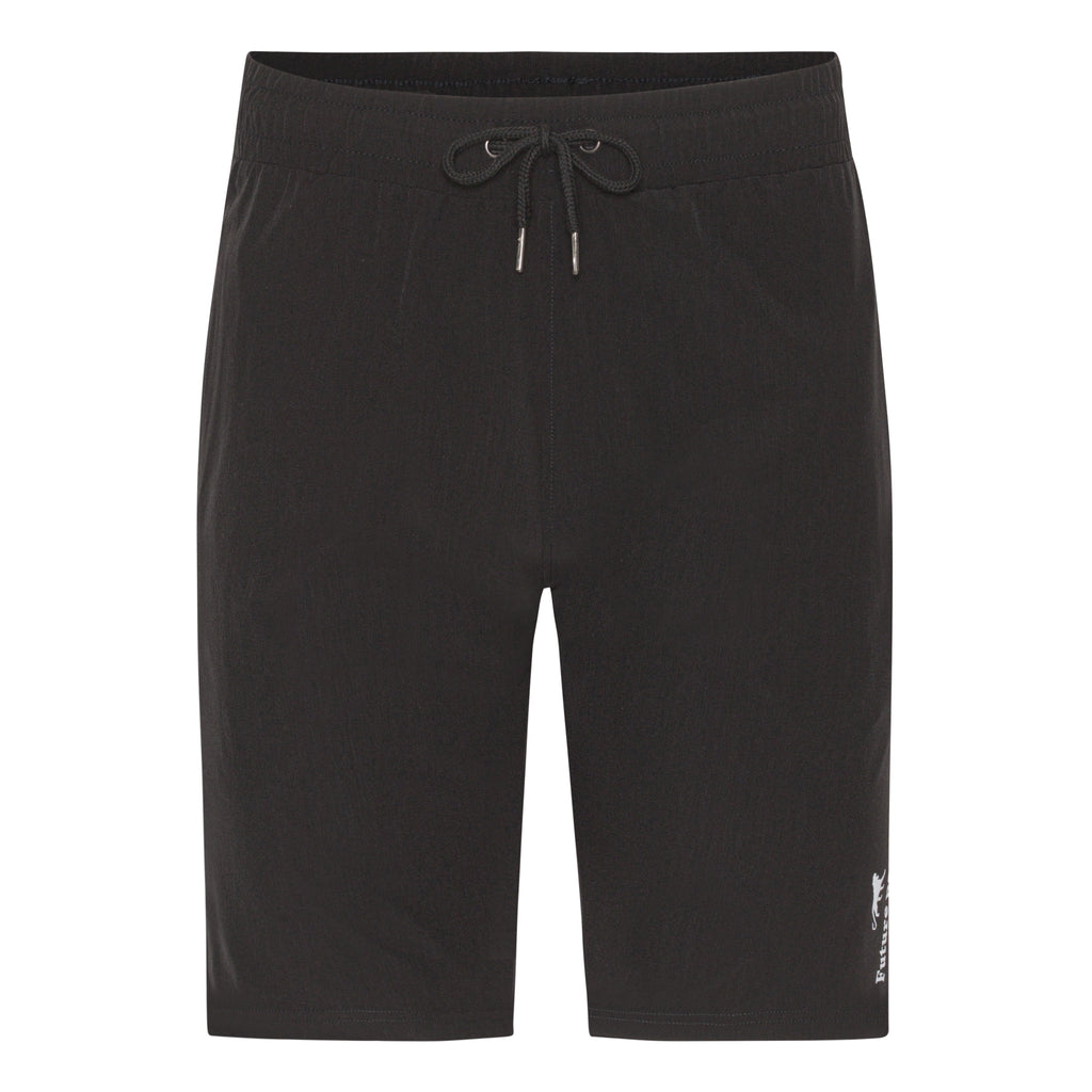 Sorte træningsshorts i polyester med logo på siden