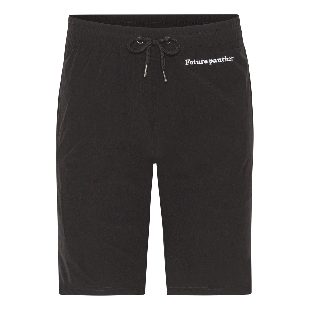 Sorte træningsshorts i polyester med logo på fronten